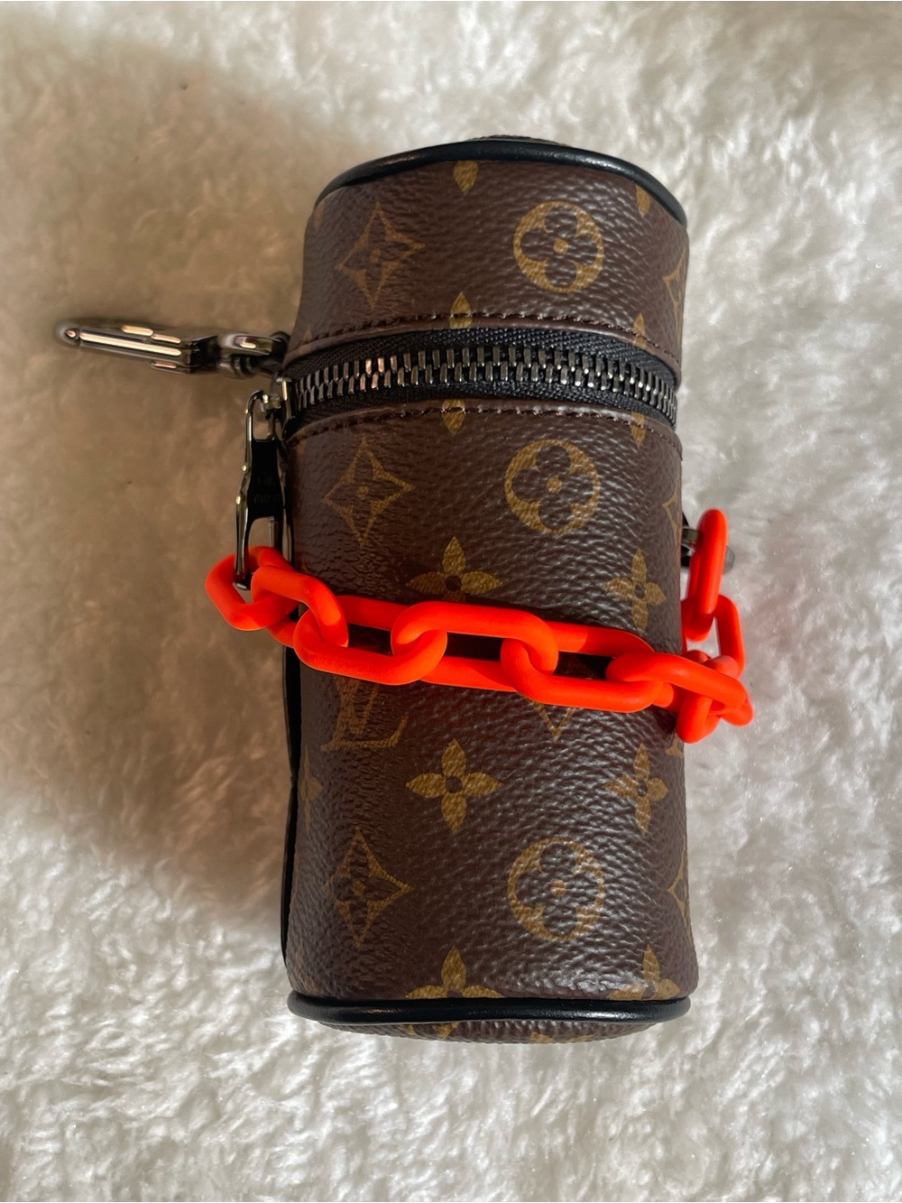 Louis Vuitton Monogram Cylinder Pouch with Neon Orange Chain
